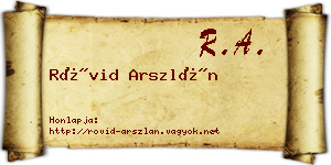 Rövid Arszlán névjegykártya